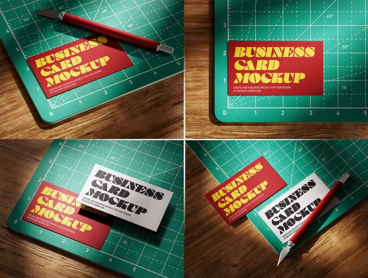 Free Business Card On Cutting Matt Mockup