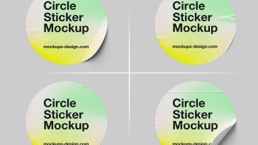 5 Free Round Sticker Mockup PSD Set