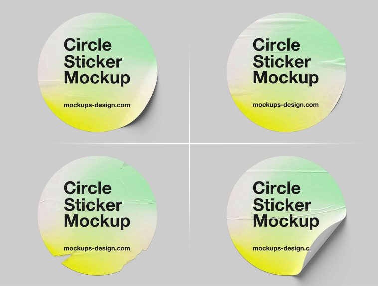 5 Free Round Sticker Mockup PSD Set