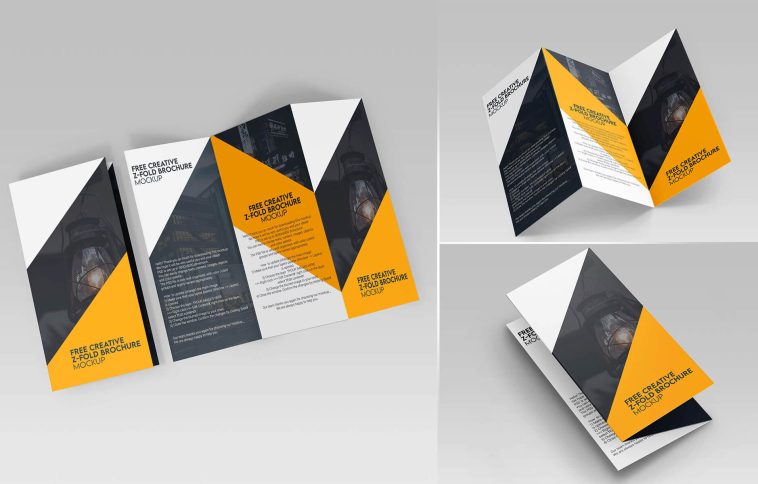 3 Free Z-Fold Brochure Mockup PSD Files