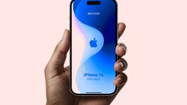 Free Dark Skin Hand Holding iPhone 16 Pro Max Mockup PSD