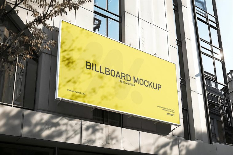 Free Mounted On Building Billboard Mockup PSD