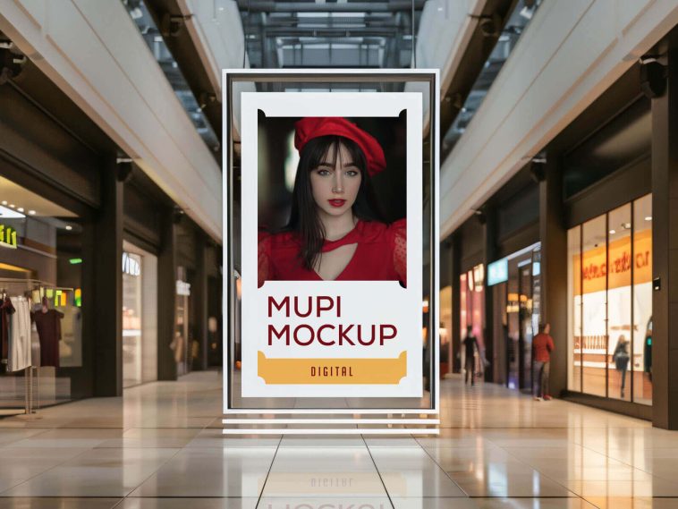 Free Shopping Mall Digital Signage MUPI Poster Mockup PSD