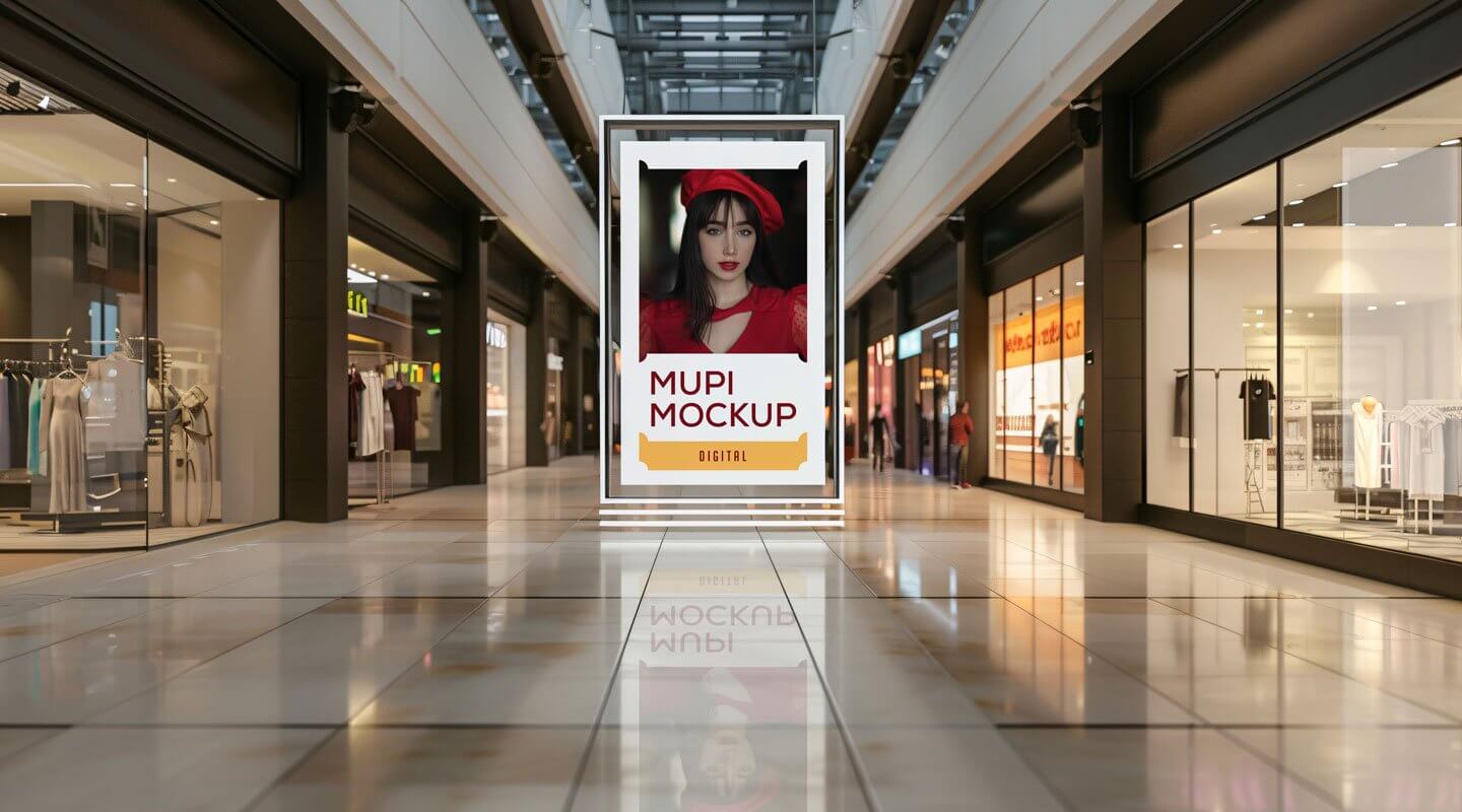 Free Shopping Mall Digital Signage MUPI Poster Mockup PSD