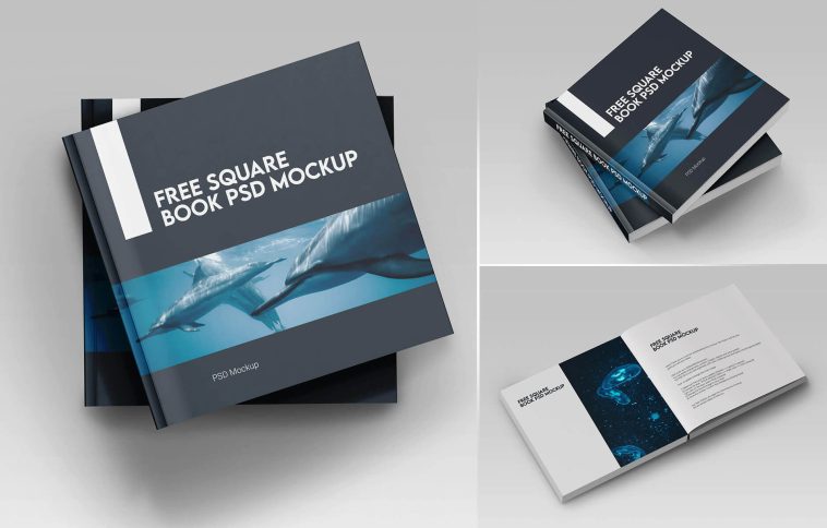 3 Free Square Softcover Book Mockup PSD Files