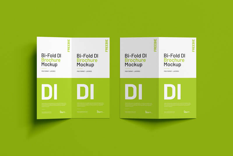 Free Top View DL Bi-Fold Brochure Mockup PSD