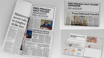 Free Premium Half Folded Newspaper PSD Mockup