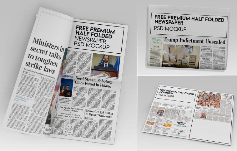 Free Premium Half Folded Newspaper PSD Mockup