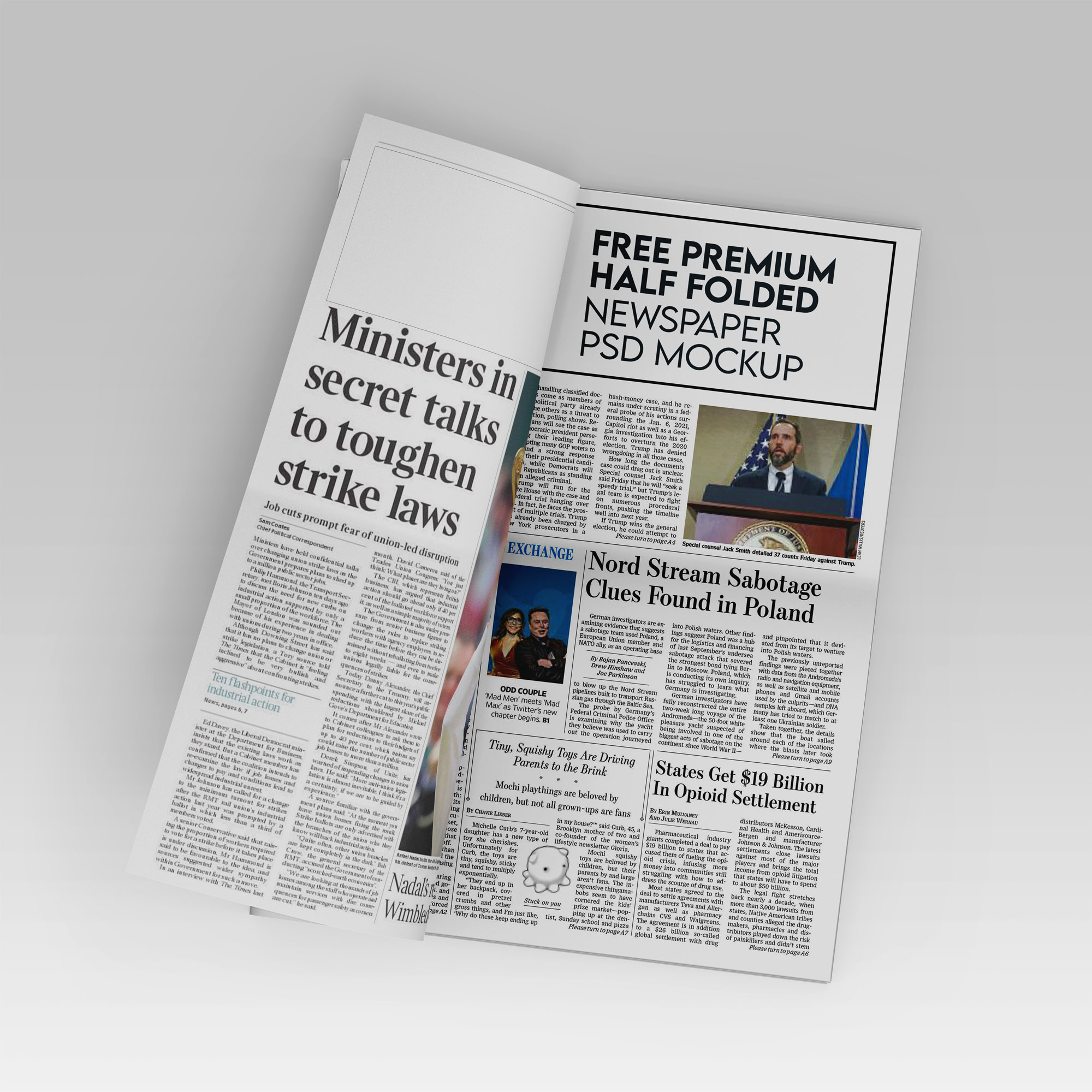 Free Premium Half Folded Newspaper PSD Mockup