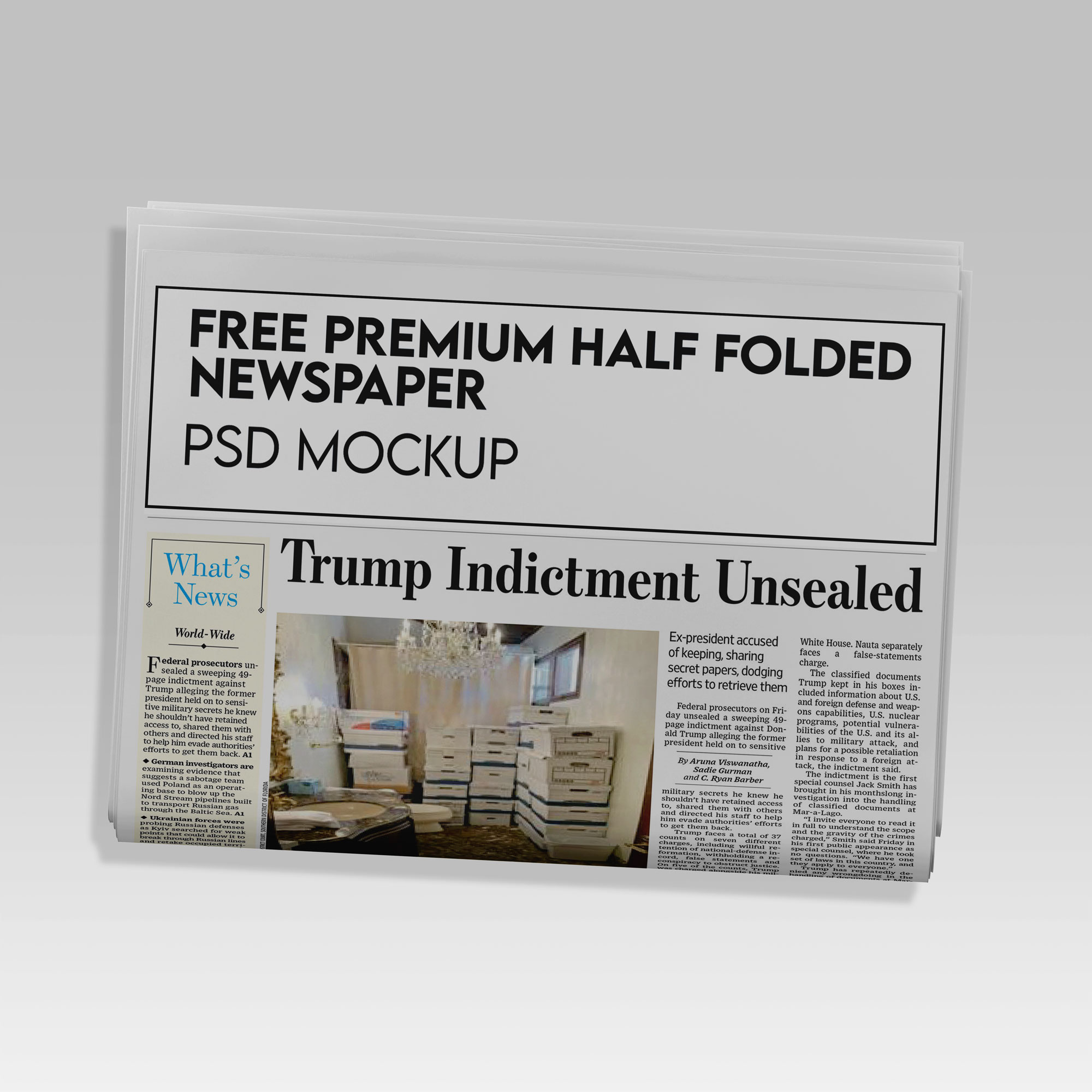 Free Premium Half Folded Newspaper PSD Mockup