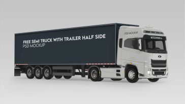 Free Semi Truck With Trailer Half Side PSD Mockup