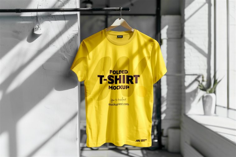 Indoor Light Hanging T-Shirt Mockup