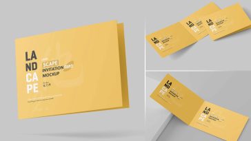 Landscape Folded Wedding Invitation Card Mockup Set