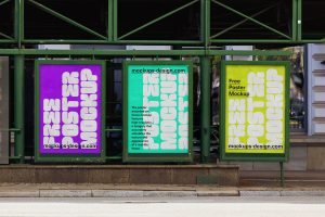 Free 3 Posters in Metal Frames Mockup PSD Set