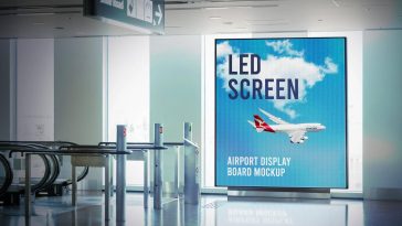 Free Airport LED Screen Indoor Advertising Board Mockup PSD