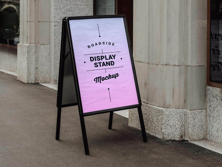 Free Black A-Frame Sign Display Stand Mockup PSD