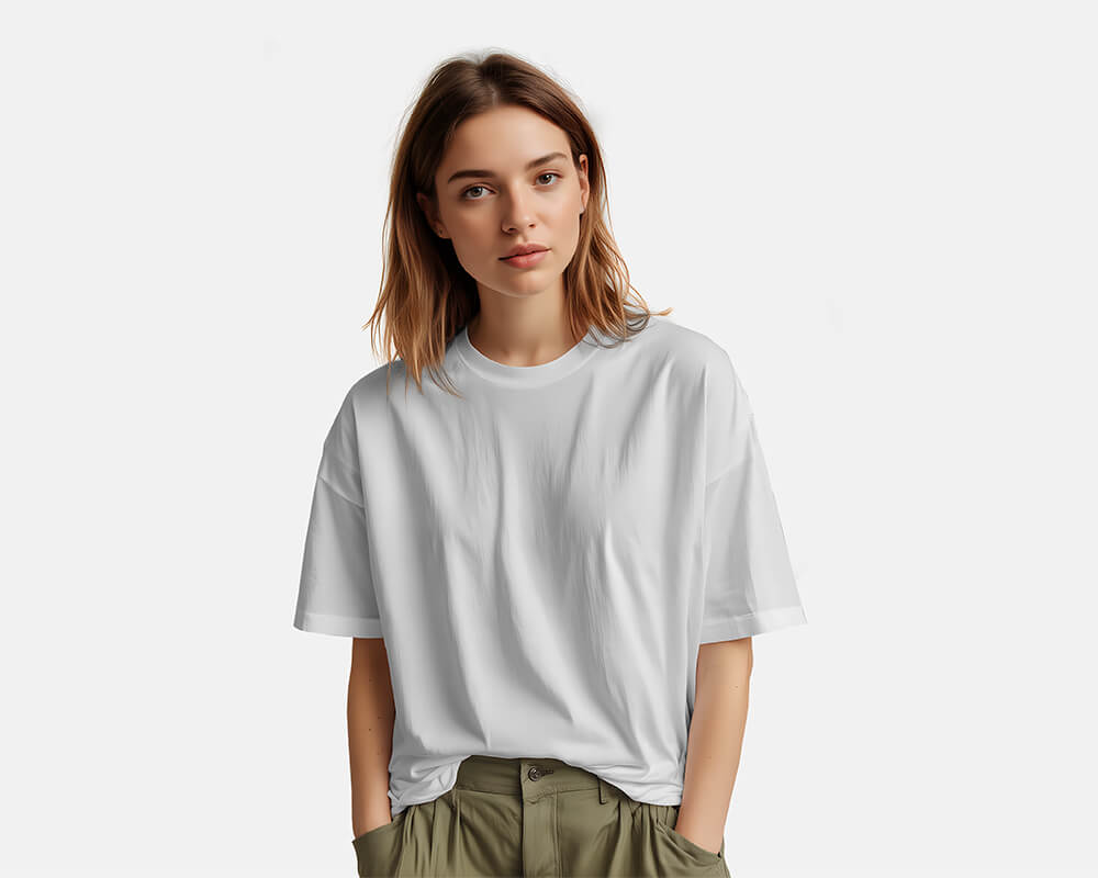 Free Woman Wearing Oversized T-Shirt Mockup