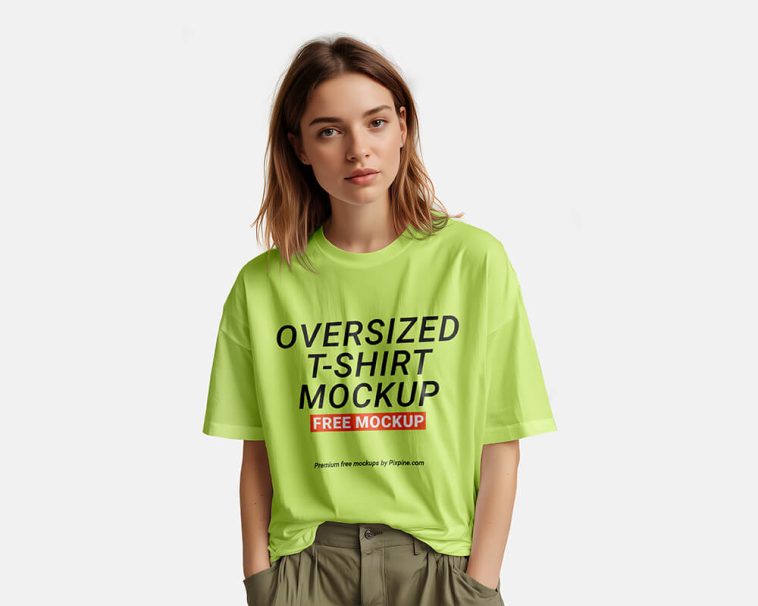 Free Woman Wearing Oversized T-Shirt Mockup