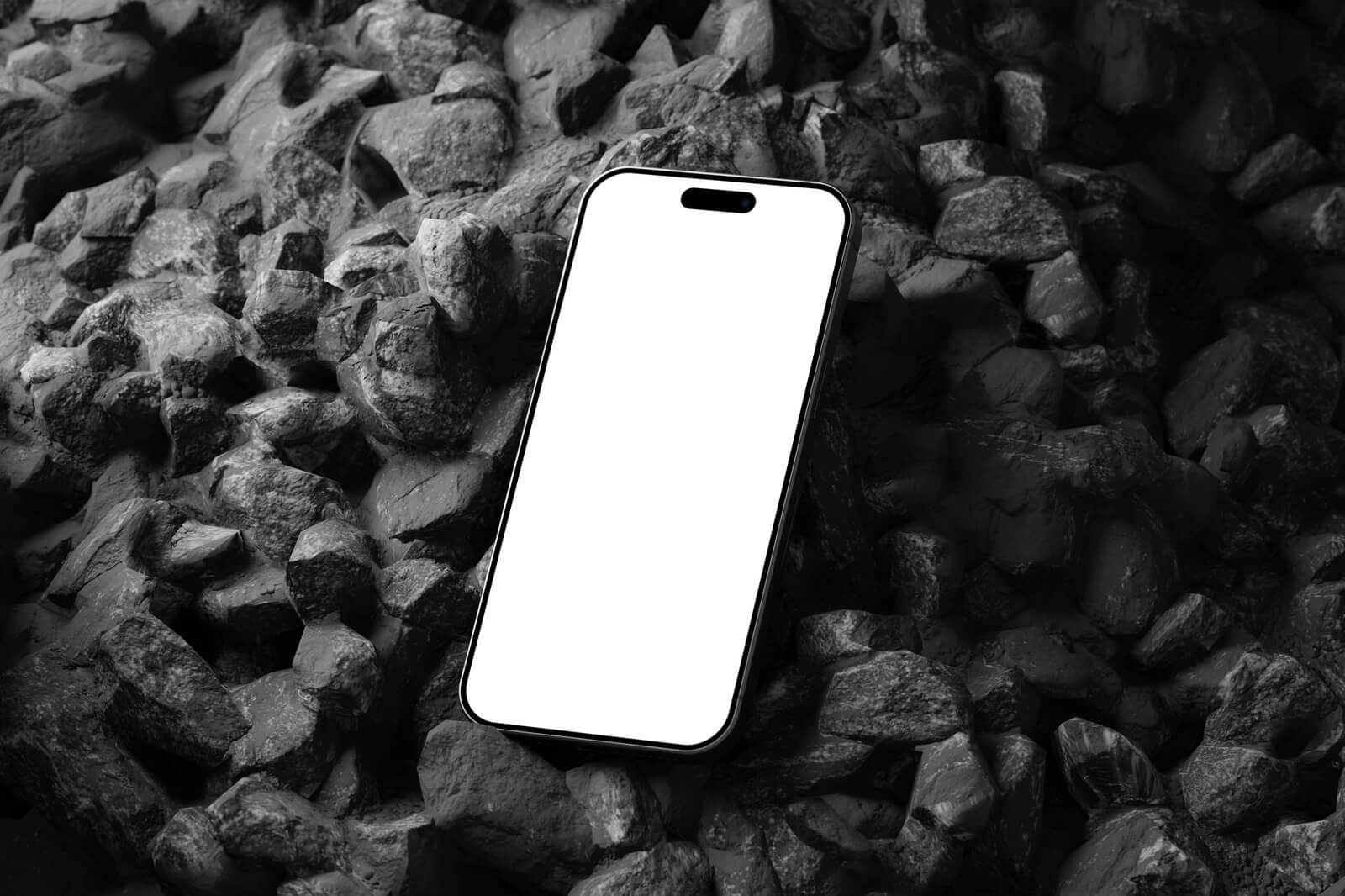 Free iPhone 15 Pro On Black Stone Mockup PSD