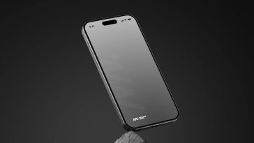 Free iPhone 15 Pro On Rock Mockup PSD