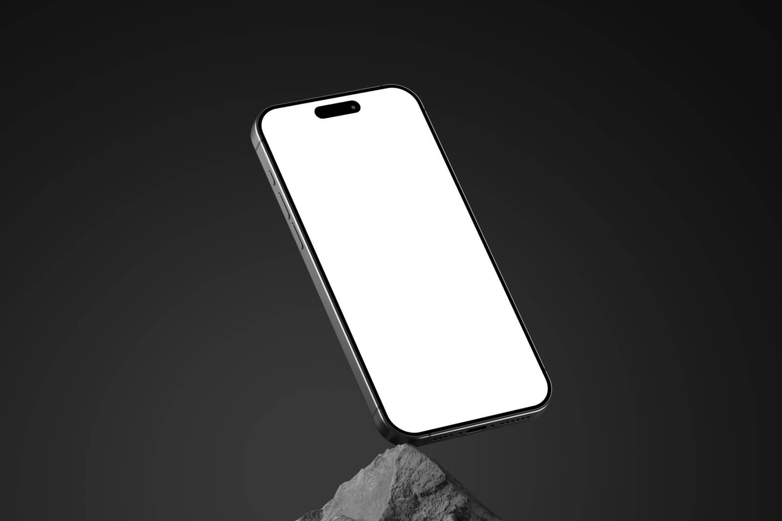 Free iPhone 15 Pro On Rock Mockup PSD