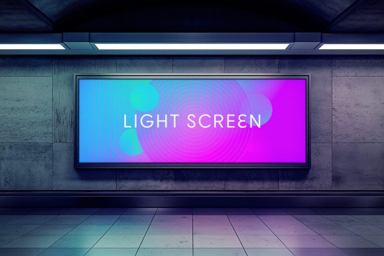 Free Subway LED Screen Billboard Mockup PSD