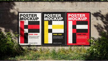 Free Side-By-Side Framed Street Posters On Wall Mockup PSD