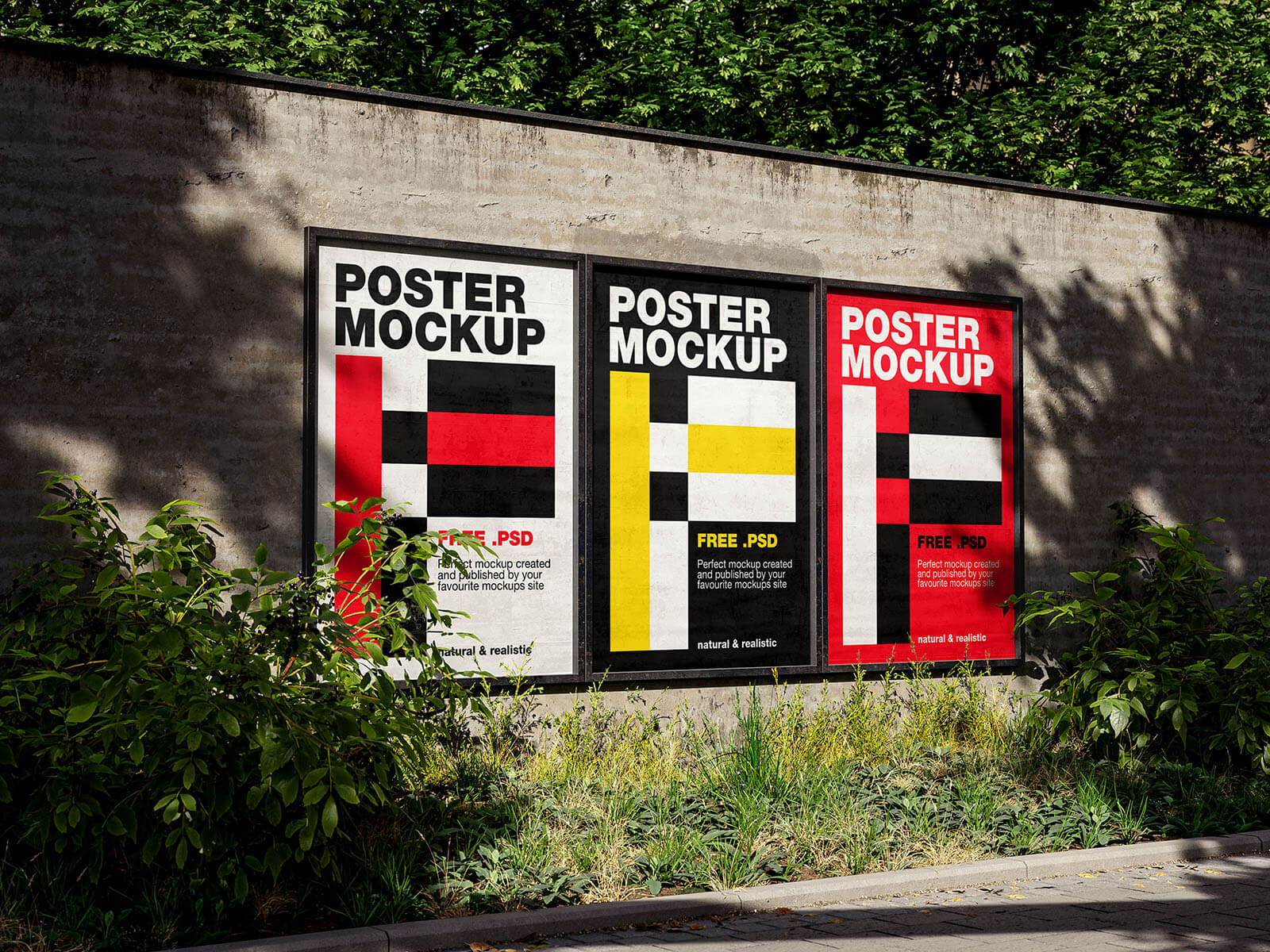 Free Side-By-Side Framed Street Posters On Wall Mockup PSD