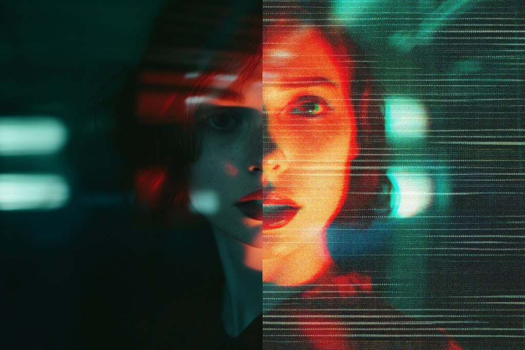 Free Retro Glitch Monitor Photo Effect PSD