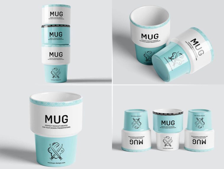 5 Free Retro Ceramic Mug PSD Mockup Set