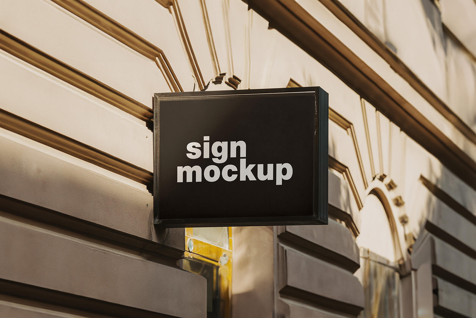 Free Square Wall Mounted Signboard On Building Mockup PSD