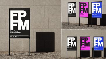 3 Free Thin Metal Frame Poster Mockup PSD Files