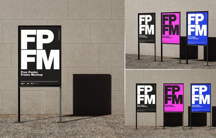 3 Free Thin Metal Frame Poster Mockup PSD Files