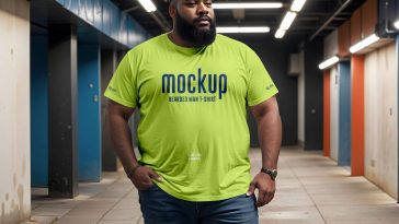 Free Bearded Man Wearing Plus Size T-Shirt Mockup PSD