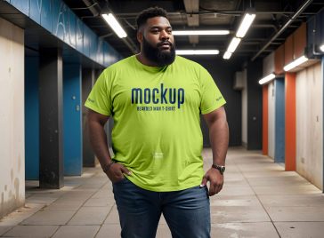 Free Bearded Man Wearing Plus Size T-Shirt Mockup PSD