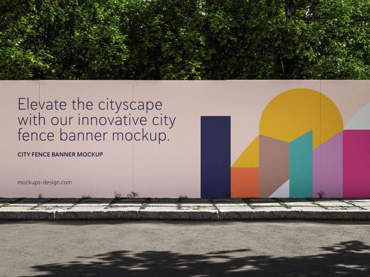 Free City Fence Hoarding Mockup PSD Set