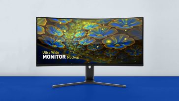 Free Curved Ultrawide LED Screen Monitor Mockup PSD