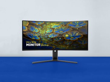 Free Curved Ultrawide LED Screen Monitor Mockup PSD