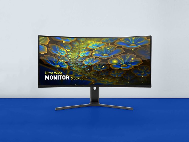 Free Curved Ultrawide LED Screen Monitor Mockup PSD