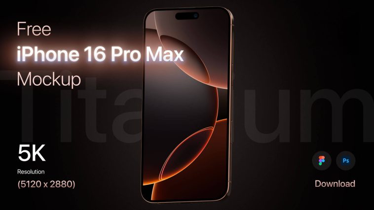 Free Floating Titanium iPhone 16 Pro Max Mockup PSD