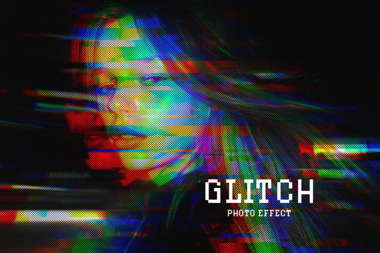 Free Halftone Glitch Photo Effect PSD