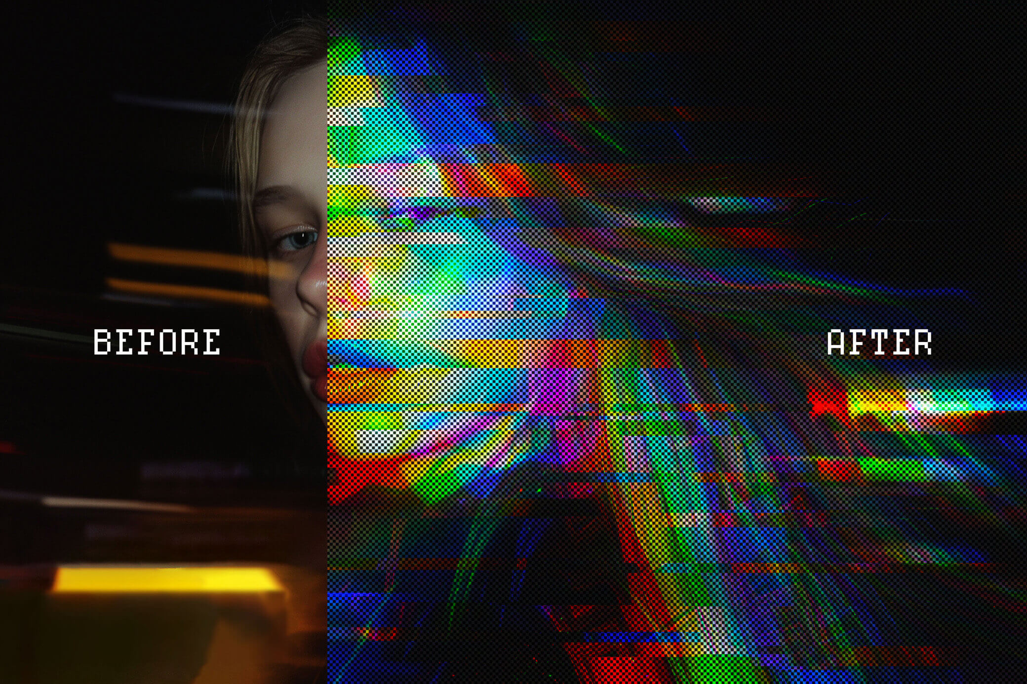 Free Halftone Glitch Photo Effect PSD