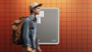 Free Tile Wall Lightbox Poster Mockup PSD