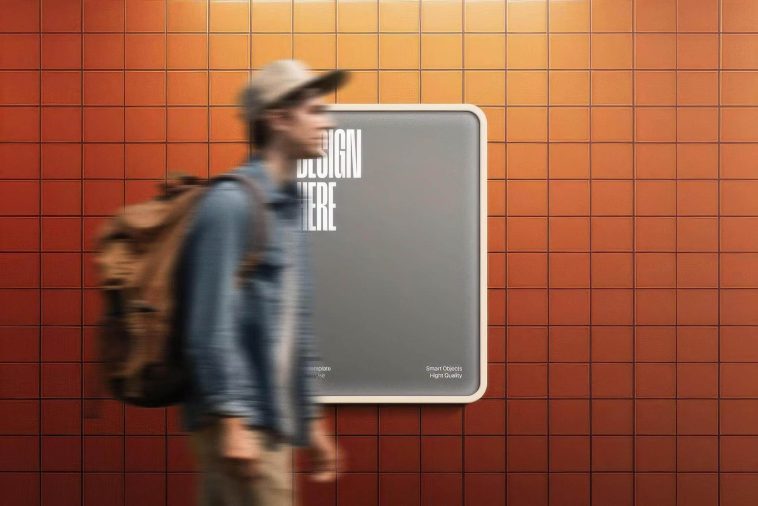 Free Tile Wall Lightbox Poster Mockup PSD