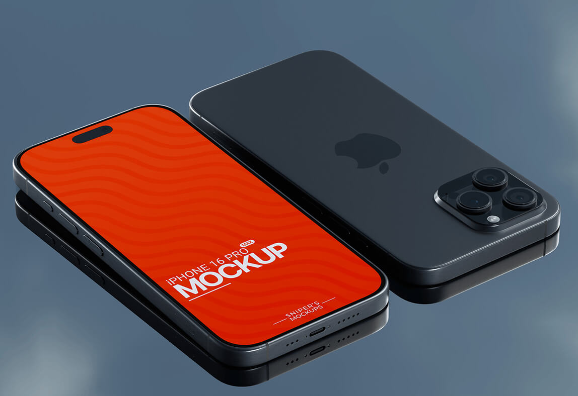 4 Free High Quality 3D iPhone 16 Pro Max Mockup PSD Files