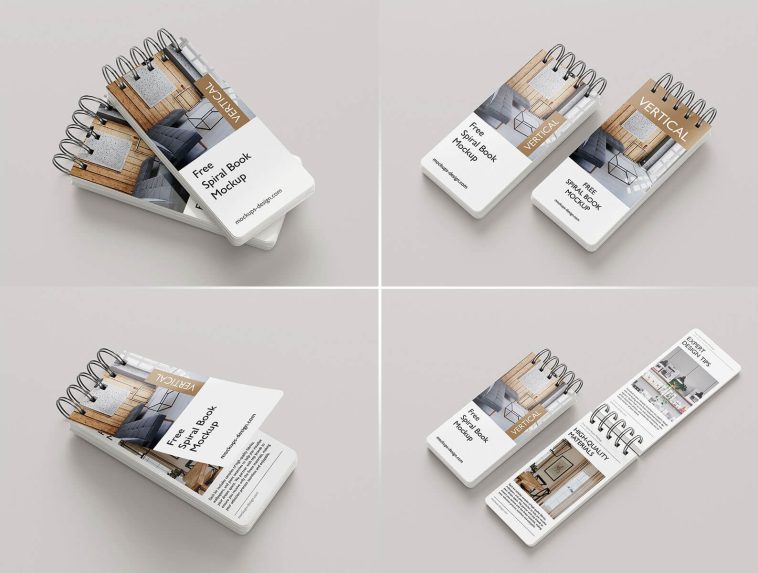 5 Free Slim Vertical Spiral Brochure Book Mockup PSD Files