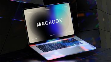 Free Neon Light MacBook Air Mockup PSD