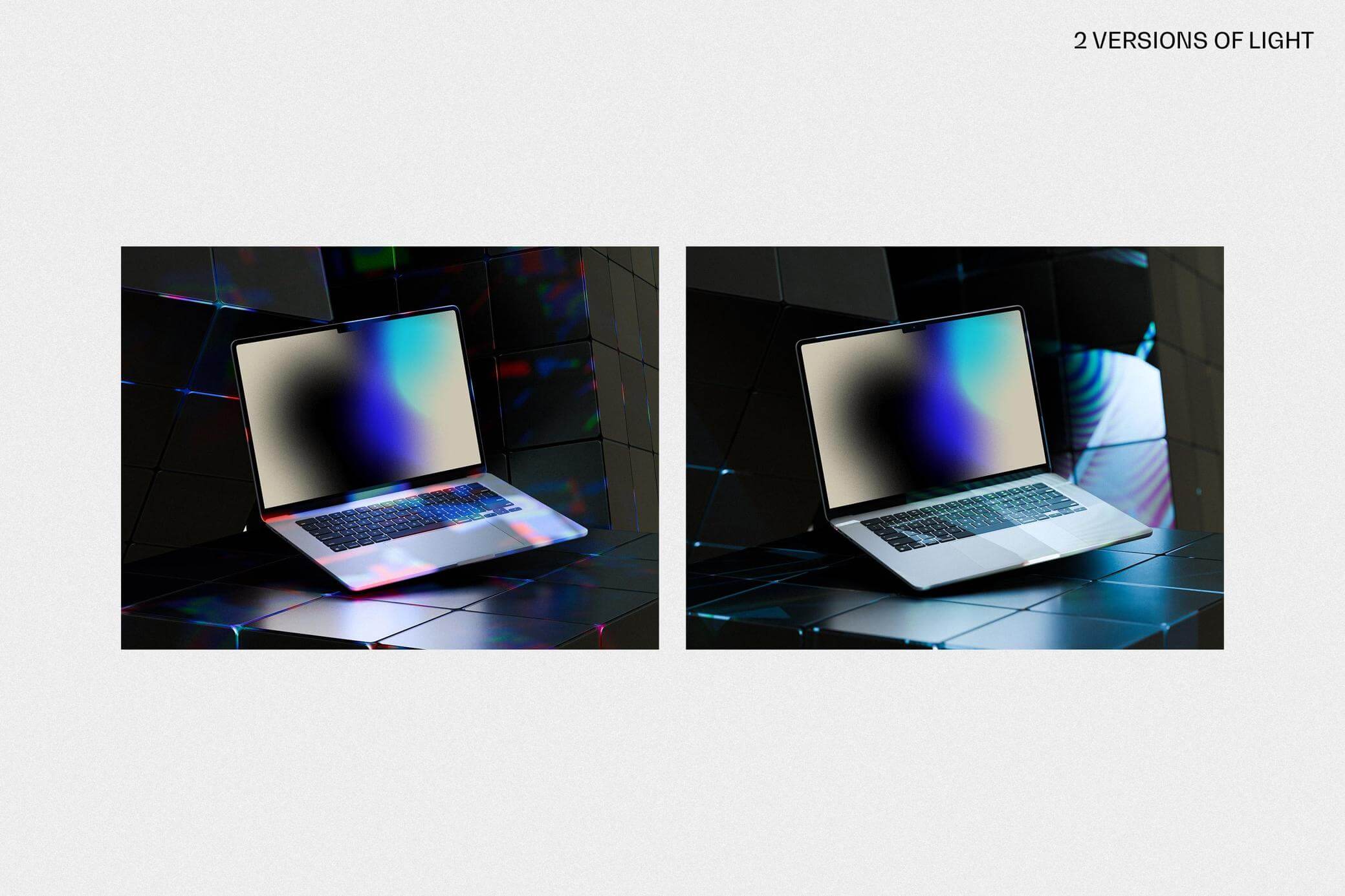 Free Neon Light MacBook Air Mockup PSD