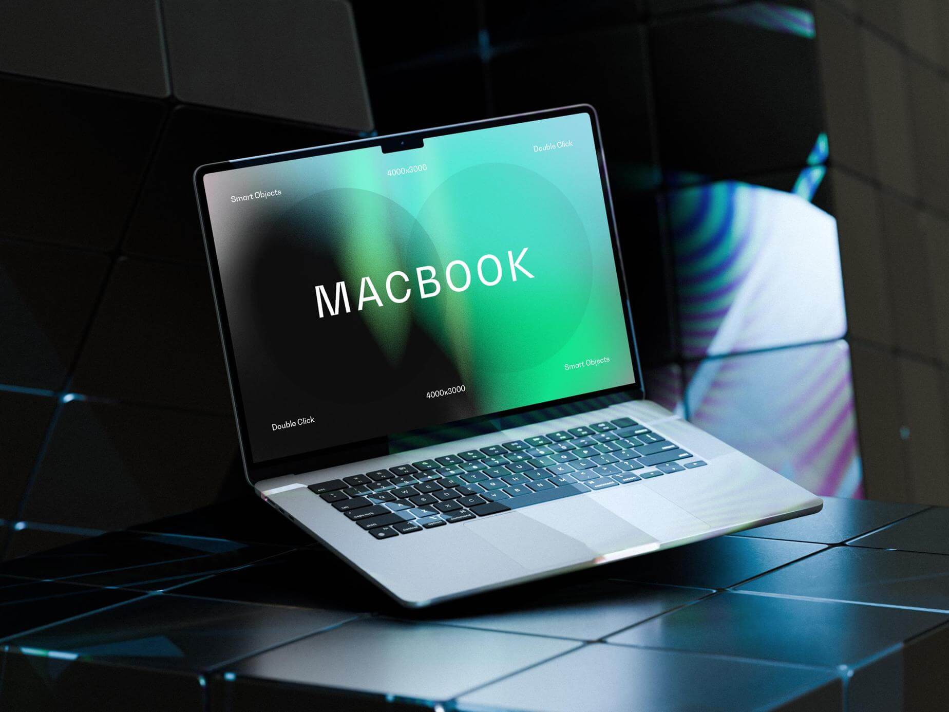 Free Neon Light MacBook Air Mockup PSD