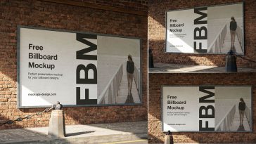 Free Outdoor Advertising Billboard Brick Wall Mockup PSD Set